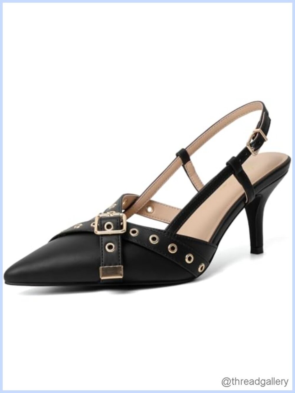 Kitten Heels Pointed Closed Toe Slingback Faux Leather Pumps Office Party